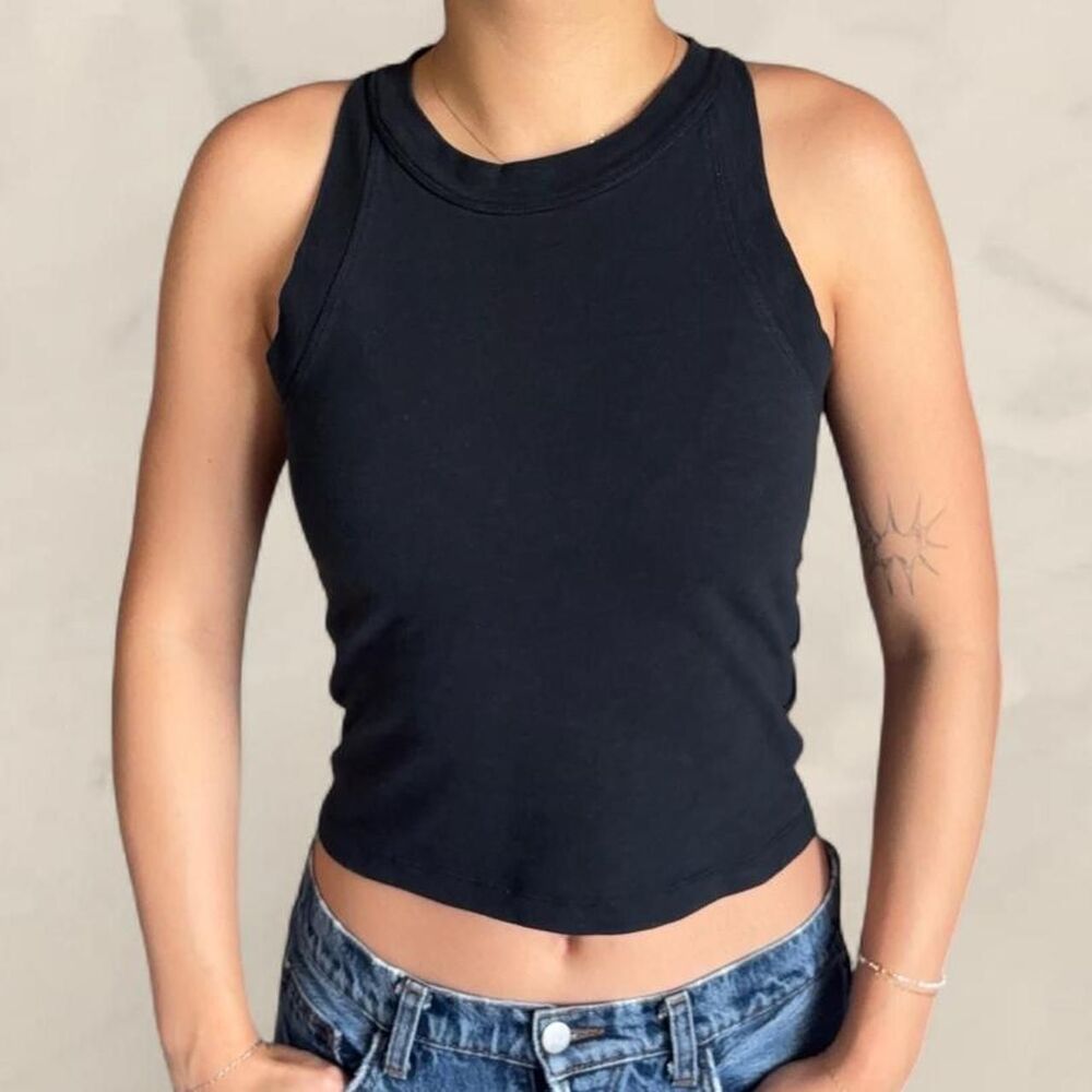 j crew organic slub tank black scoop neck size XS